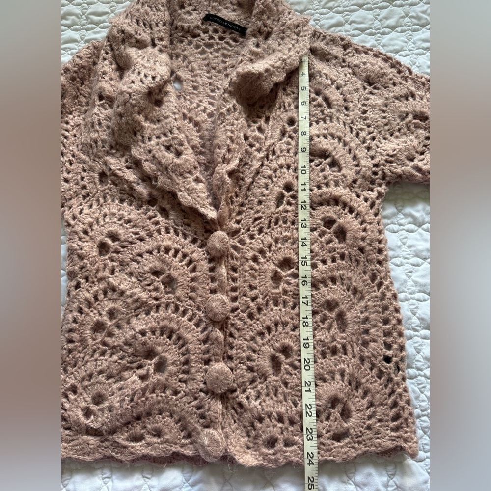 Michelle Nicole Blush Pink Fairy Cottagecore Crochet Women Sweater Size Large - Picture 10 of 13